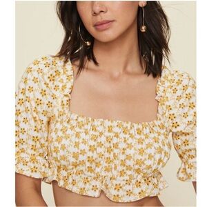 LPA XXS LPA Cropped Peasant Top With Puff Sleeves, eyelet white and yell…